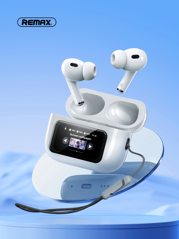 REMAX Upgraded Remax Wireless Bluetooth Earbuds With Display Screen, Wireless Stereo Earphones, Touch Control, Earphone Mini, Comfortable Sweatproof Sport Earphones, Earphone Design, White
