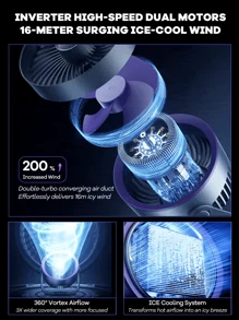 REMAX 三合一旋风风扇；壁挂式/桌面式/挂钩式使用；图书馆静音；3 种速度设置；90° 上下调节和 360° 旋转底座；双静音电机；循环风；可水洗；1200mAh 可充电大电池，可使用 3.5 小时；适用于家庭、办公室和卧室（紫色） - 紫色 - 查看 9