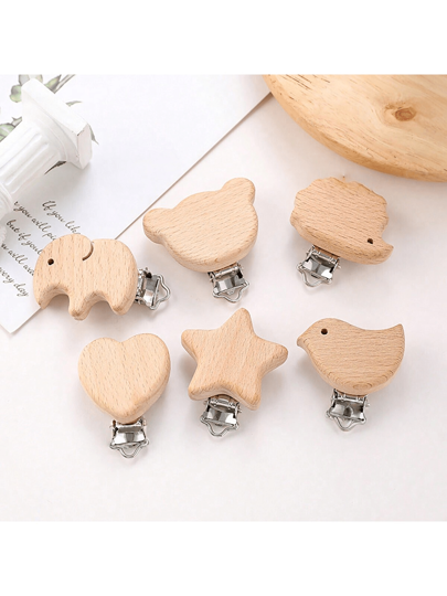 2/6pcs Beechwood Fixed Buckle Animal Shaped Cartoon DIY Beaded Accessories For Making Anti-Lost Clips