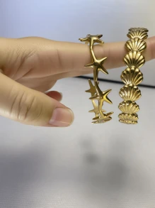 1 件不锈钢海星手链，时尚银色/金色袖口手链，女士珠宝