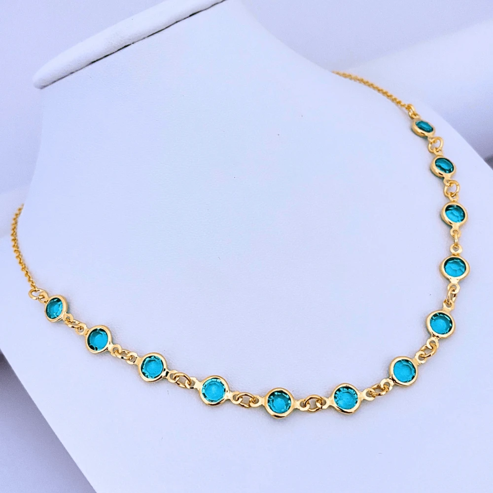 Chocker Necklace With Zirconia Stones And 18k Gold Plated - 淺藍色 - 查看 1