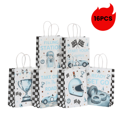4/12pcs Racing Car Themed Gift Bags, Various Racing Car Element Patterns, Suitable For Theme Parties, Back To School Parties, Birthdays, Business Shopping, Party Favors Packaging, Back To School Season, Applicable To Holidays, Events, Classmate Gatherings, Christmas And Halloween Parties, Etc.