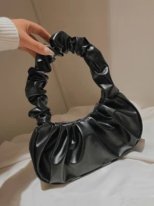 1pc Girls' Fashionable Ruched Hand-Held Tote Bag, Suitable For Daily Outings - White - View 11