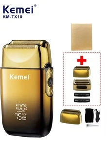 Kemei Afeitadora de viaje KM-TX10 edición dorada inalámbrica recargable para hombres, ideal para viajes, recorte de cabello y barba, compacta y portátil - Gradiente - Ver 15