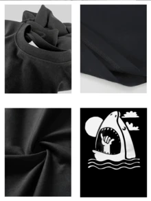Men's Black Graphic TShirt Cool Shark Ocean Wave Shaka Sign Summer Casual Style Tee Shirt For Men  Hand Gesture,  Funny Surfing Design, Short Sleeve, Soft Cotton Blend - 黑色 - 查看 4