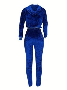 2 pièces Ensemble de survêtement en velours à capuche et côtelé pour femmes, vêtements de sport casual