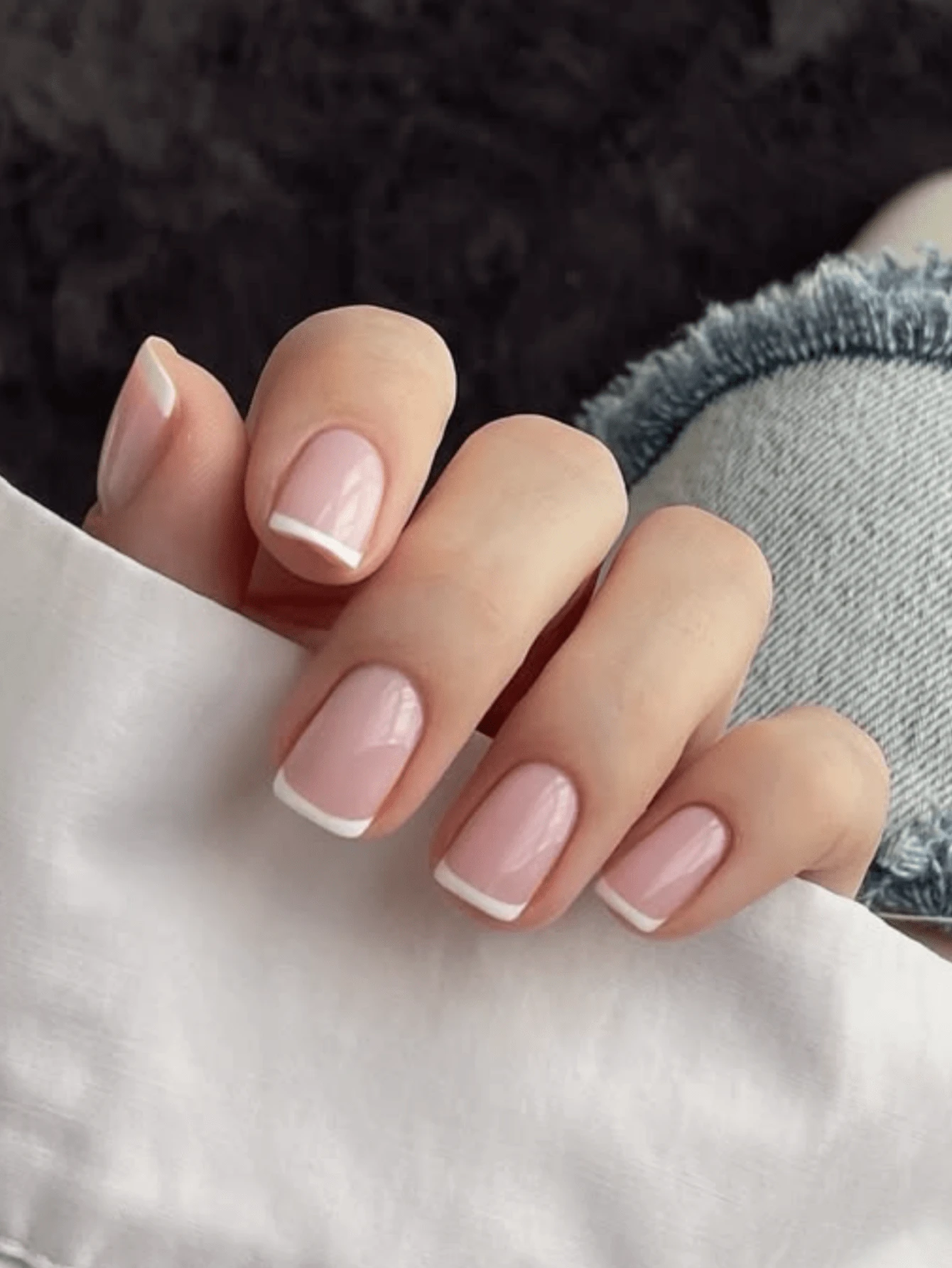 24Pcs For Daily Gatherings, Weddings, Birthdays, Parties, French Border, Summer Short Square, Press Type Nail Clips, Simple And Fashionable, Can Enhance Temperament. Wearing Nail Clips, 1Pc Nail Files+1 Piece Of Jelly Glue In A White Gift Box, Suitable For Girls' Commuting Wear Press On Nails Nail Supplies Nails - Multicolor - View 1