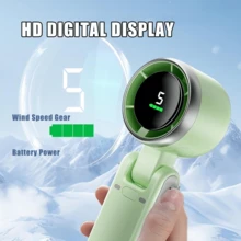 Portable Handheld Turbo Fan, Battery Operated, 180° Rotate Mini Fan With 5 Wind Speed, LED Digital Display, 3 IN 1 Personal Fans, Gifts For Women Men Travel Camping Outdoor Office - Green - View 2