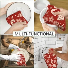 2/4 Pcs Set, Gingerbread Man & Bell Pattern Printed Dish Towels, Christmas Gifts, Christmas Decorations, Super Absorbent Microfiber Modern Towels For Cooking And Baking, Printed Dishcloths, Cleaning Towels, Hand Towels, Tea Towels, Soft And Highly Absorbent, Gifts For Neighbors, Moms, Friends, Housewarming, Kitchen Essentials, Kitchen Decor, Daily Necessities - Multicolor - View 8