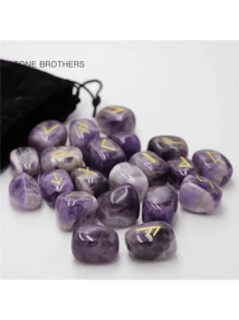 25pcs Natural Crystal Asymmetrical Rune Letter Symbols Engraved Energy Stones, Factory Direct - Multicolor - View 10