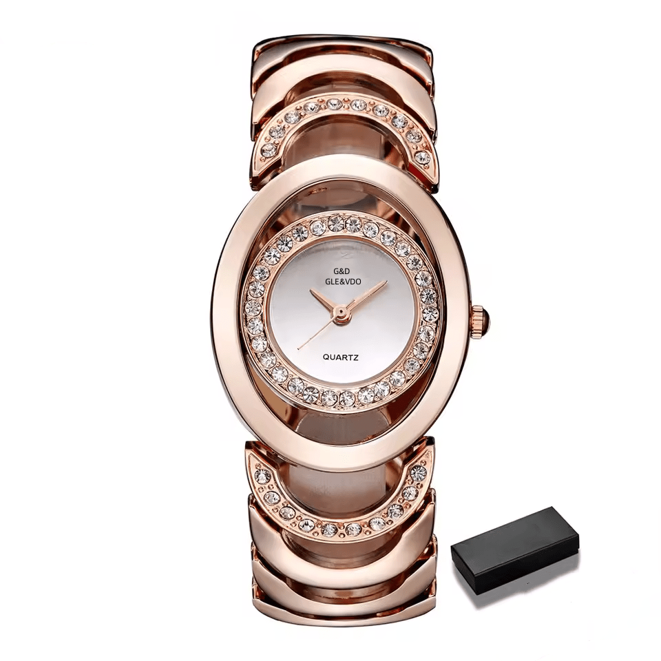 1pc New Luxury Women's Wrist Watch, Elegant Round Dial, Rhinestone Quartz Ladies Watch, Suitable For Daily, Casual, Holiday, Party And Other Occasions, Gift