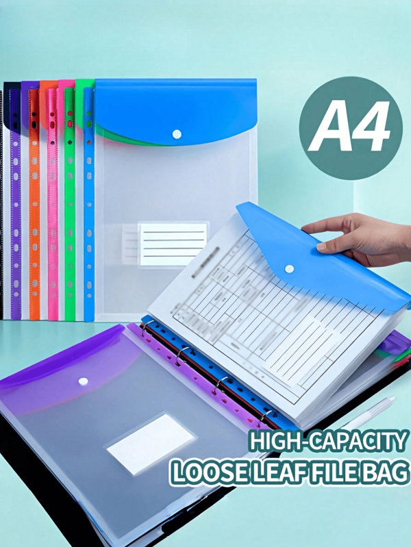 6/12pcs A4 Size High Capacity Binder, With 11 Hole Rings, Modern PP Material, Expandable Button & Label Pocket, Suitable For School, Home, Office, Travel - Portable Design,Back To School,School Supplies