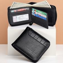 Dizorris Anti-Theft Bifold Men's Wallet, Retro Short Imitation Belt Wallet, Multifunctional Fashion With Card Slots, Cash And Coin Storage, Complete Zipper Closure, Simple And Atmospheric Design, Perfect Gift For Travel, Holidays, Birthdays And Special Occasions - 黑色 - 查看 1