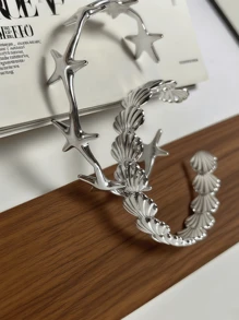 1 件不锈钢海星手链，时尚银色/金色袖口手链，女士珠宝