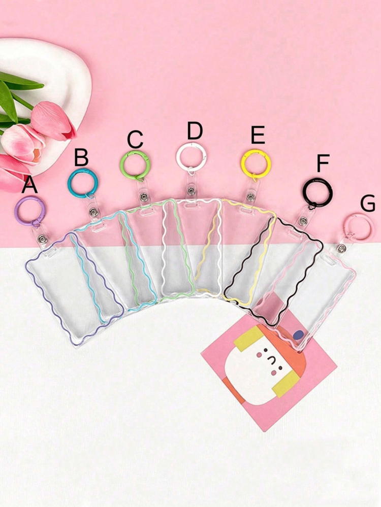 1 Pc Card Holder With Key Ring B Grade Cute Simple Acrylic ID Card Holder Neon Clear For Office ID Badge Reel Driver's License And Pass - Multicolor - View 2