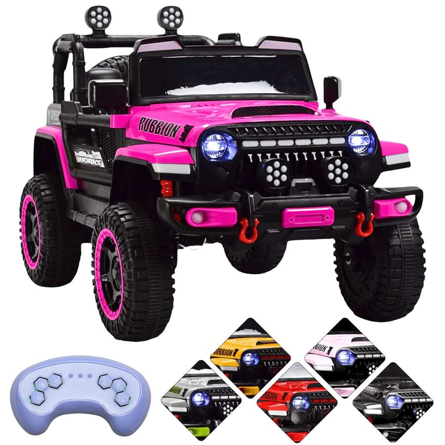 Joykoo Carro a Control Remoto Montable Electrico Camioneta Speed Riders Rubbion Para Niños Luz 12v - Rosa - Ver 1