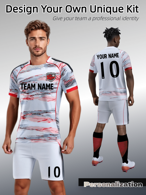 2pcs Custom Soccer Kit: Fully Personalizable. Bayern White Patterns With Black Trim Offer Edgy Style, Combined With Flexible, Breathable Fabric. Designed For Creative Teams, Matches, And Showcasing Unique Individuality Through Bold, Fashion - Forward Design.
