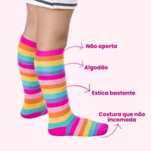 Children's Socks Girls 3/4 Cotton Long Shaft Galochita Colorful Striped Women's Fashion Thick - 1 顆心 - 查看 4