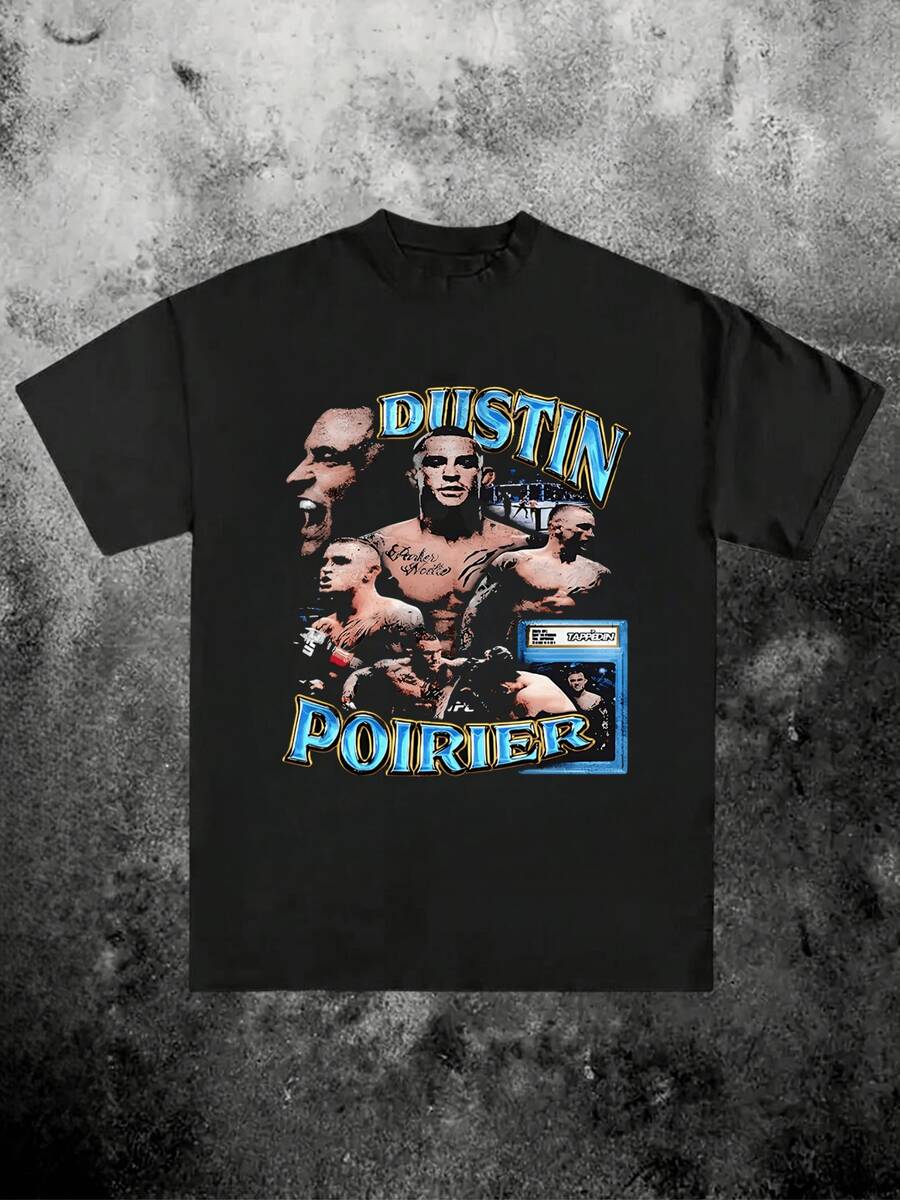 Dustin Poirier UFC Retro Vintage T-Shirt, 1 Unit Of 220 Grams, Sports Style, Casual Women's Shirt With Round Neck And Digital Print Design, 100% Cotton T-Shirt With Digital Print - 黑色 - 查看 1