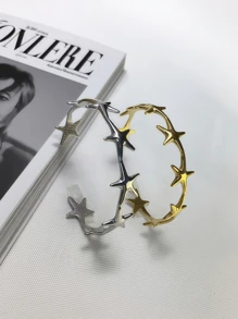 1 件不锈钢海星手链，时尚银色/金色袖口手链，女士珠宝