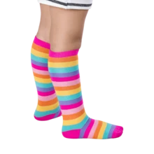 Children's Socks Girls 3/4 Cotton Long Shaft Galochita Colorful Striped Women's Fashion Thick - 1 彩色 - 查看 1