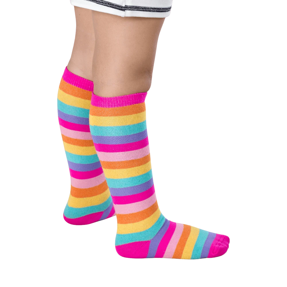 Children's Socks Girls 3/4 Cotton Long Shaft Galochita Colorful Striped Women's Fashion Thick - 1 彩色 - 查看 1