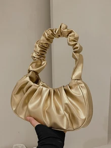 1pc Girls' Fashionable Ruched Hand-Held Tote Bag, Suitable For Daily Outings - White - View 7