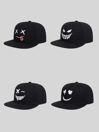 1 pièce Casquette de baseball noire humoristique et personnalisée pour hommes, expression hip hop. Convient pour Halloween, la mode, les déplacements et les performances