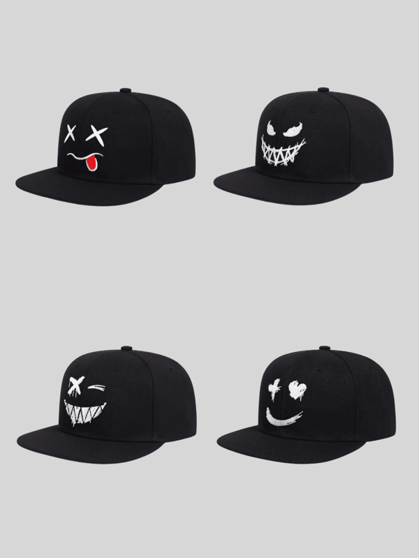 1pc Men's Black Funny Personalized Expression Hip Hop Baseball Cap, Suitable For Halloween, Fashion Commute, Performance