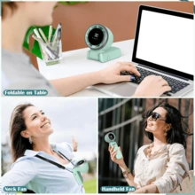 Portable Handheld Turbo Fan, Battery Operated, 180° Rotate Mini Fan With 5 Wind Speed, LED Digital Display, 3 IN 1 Personal Fans, Gifts For Women Men Travel Camping Outdoor Office - Green - View 6