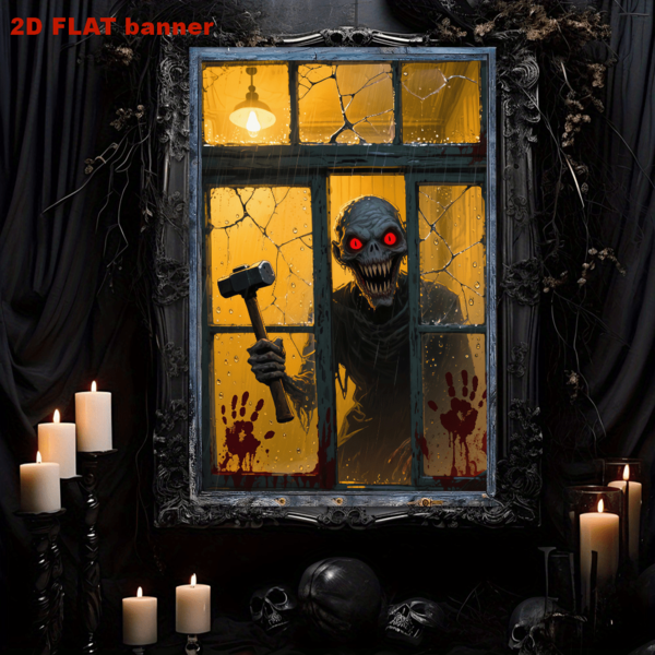 Fondo de photocall de material de poliéster 2D con diseño de payaso malvado sosteniendo una motosierra ensangrentada, decoración multipropósito para fiestas y eventos de interior/exterior para Halloween, sin electricidad requerida, ideal para decoración de Halloween