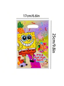 100个海绵宝宝礼品袋 - 卡通人物购物袋、生日派对珠光袋、生日快乐主题糖果袋、塑料纪念品袋