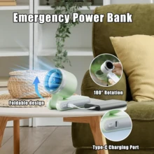 Portable Handheld Turbo Fan, Battery Operated, 180° Rotate Mini Fan With 5 Wind Speed, LED Digital Display, 3 IN 1 Personal Fans, Gifts For Women Men Travel Camping Outdoor Office - Green - View 5