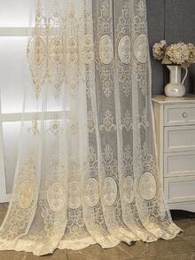 1pc European High-End Embroidered Curtain, Suitable For Living Room & Bedroom, Luxury Embossed Embroidery Curtain With Beaded Screen, Bedroom Sheer Voile Curtain - Multicolor - View 9
