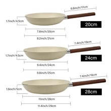 ABKOK 1pc/2pcs/3pcs Cookware Set, Thick Bottom Non-Stick Coating, Wooden Handle, Easy To Clean, Suitable For Various Stoves And Kitchen Cooking, Note The Size, Choose Set Or Single Pan