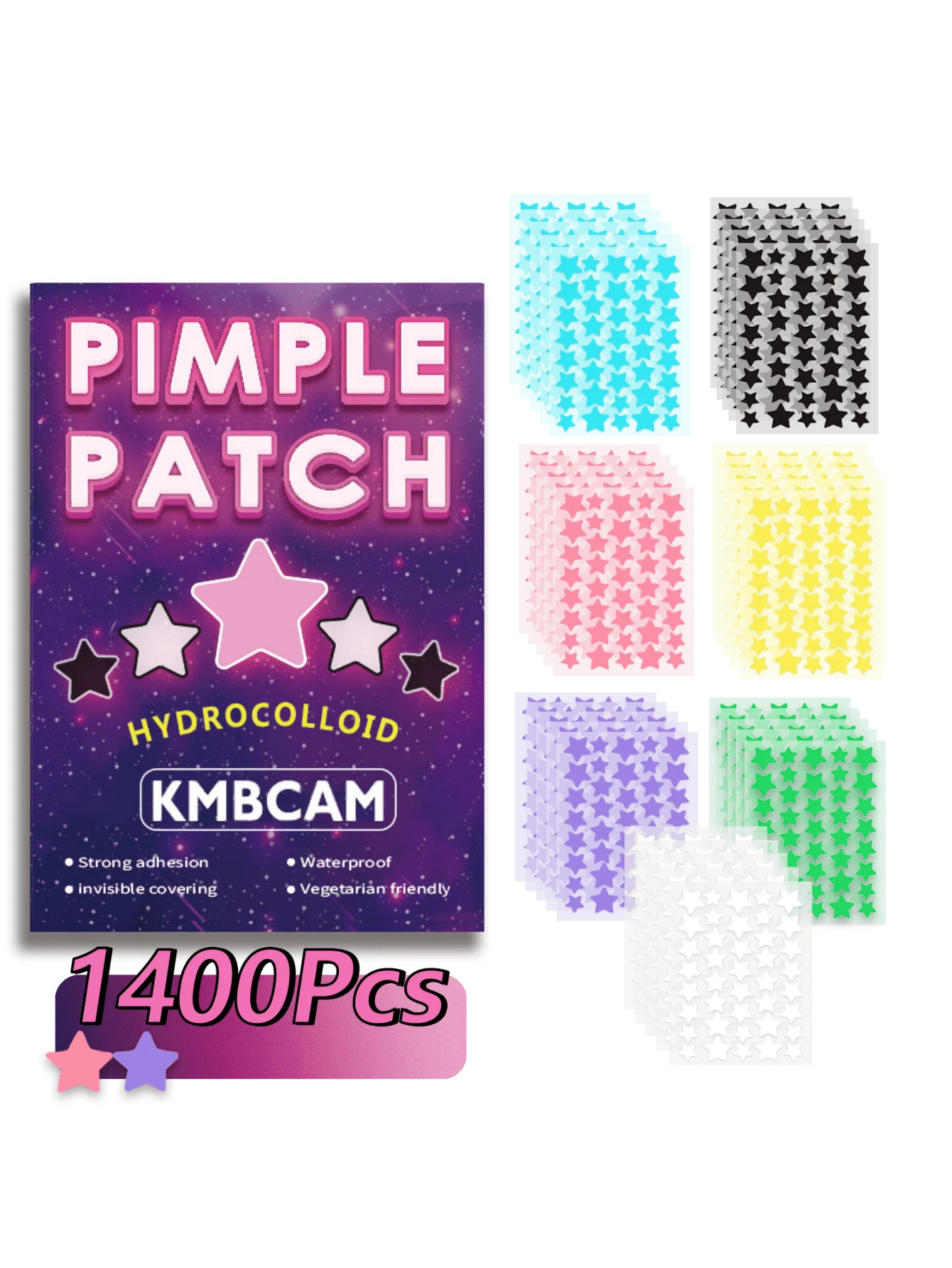 1400Pcs Star-Shaped Spots Pimple Patches For Face, Cute Pastel Colors Colorful, Love Stickers Protect And Heal, Popular Marks And Cover Spots, Perfect For Spots, Cover Pimples Overnight - Nearly Invisible Patches For All Skin Types, For Party Bar Girls Lady. - Multicolor - View 1