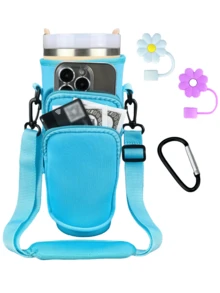 1 40 Ounce Cup Bag, Water Bottle Holder Bag With Adjustable Strap, Insulated Chloroprene Rubber Water Bottle Holder, Equipped With Double Bag Capacity Upgrade, Cross Bag With Adjustable Shoulder Strap, Cup Accessories, Water Bottle Carrying Bag With Phone Pocket, Straw Lid And Mountain Buckle, Suitable For Cups, Cup Pendant - Multicolor - View 13