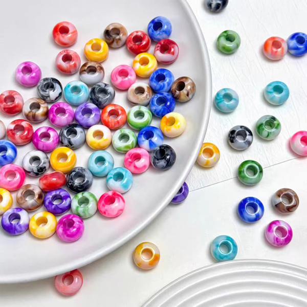 15/50pcs/100pcs Vintage Tie-Dye Large Hole Iridescent Acrylic Spacer Beads For DIY Jewelry Making, Pendant, Necklace