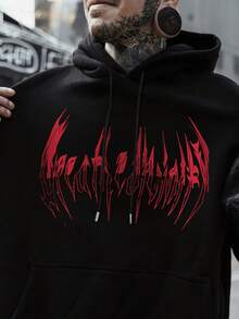 Felpa con cappuccio da uomo con stampa scura e coulisse, stile streetwear, facile da abbinare, autunnale