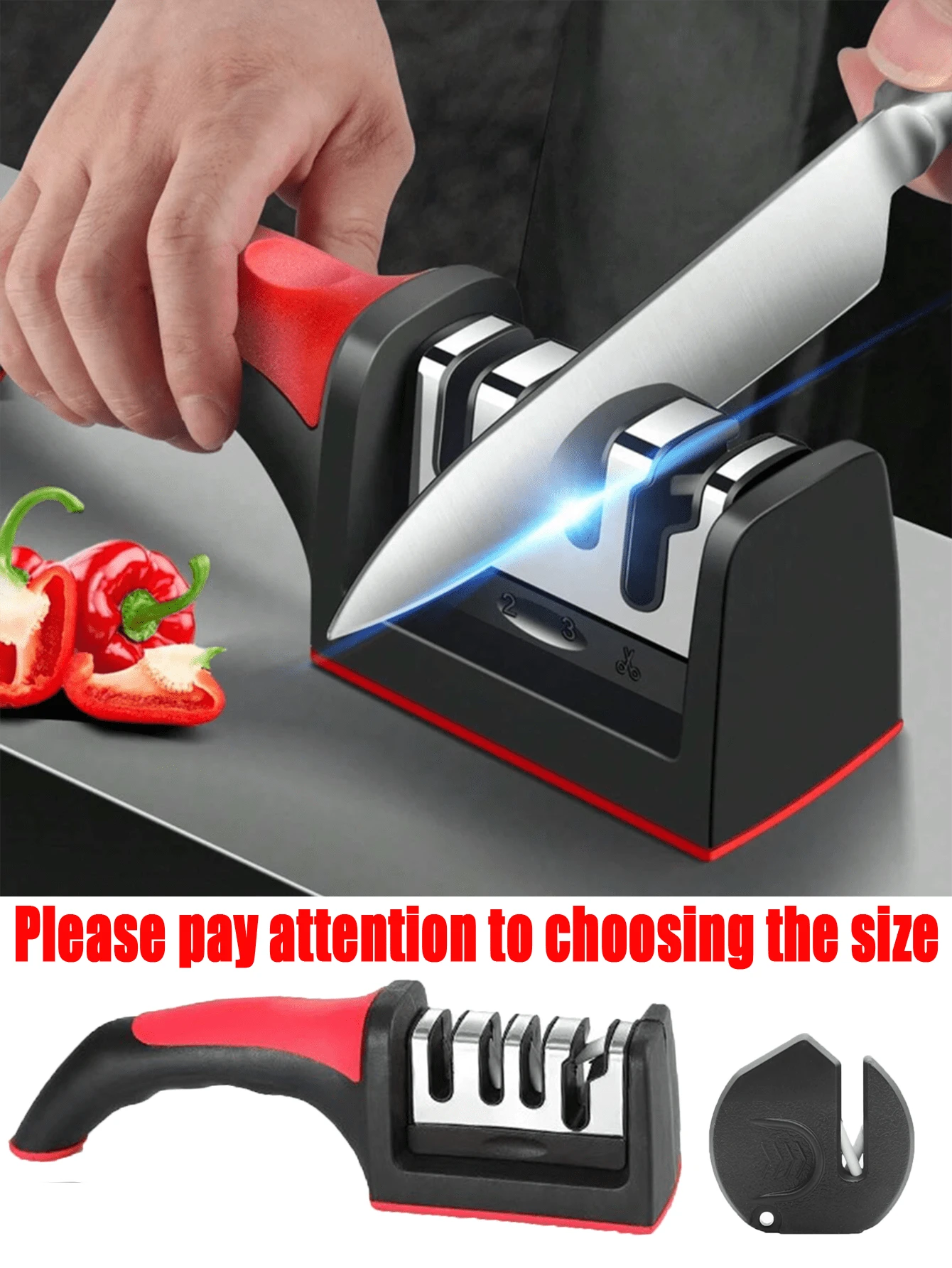 Knife Sharpener Handheld Multi-Function 3 Stages Type Quick Sharpening Tool With Non-Slip Base Kitchen Knives Accessories Gadget, - Multicolor - View 1