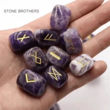 25pcs Natural Crystal Asymmetrical Rune Letter Symbols Engraved Energy Stones, Factory Direct - Multicolor - View 8