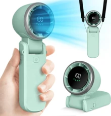 Portable Handheld Turbo Fan, Battery Operated, 180° Rotate Mini Fan With 5 Wind Speed, LED Digital Display, 3 IN 1 Personal Fans, Gifts For Women Men Travel Camping Outdoor Office - Green - View 1