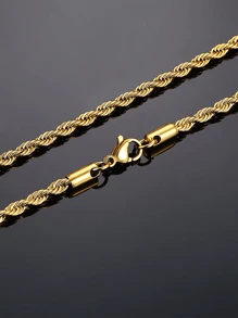 1 件铜材质高街嘻哈风格（2/3/4/5 毫米宽）编织长项链，适合男士，经典时尚个性化颈链 - 金黃色 - 查看 2