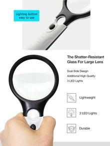 1 pieza Lupa con luz LED con 3 bombillas LED, lupa de mano con lente dual 45X/3X, adecuada para lectura de ancianos, reparación, colección, mejor regalo para la familia y los mayores, decoraciones navideñas 2025, decoraciones de Halloween, decoraciones navideñas para el hogar, decoraciones de habitación, hogar, cocina - Blanco y Negro - Ver 6