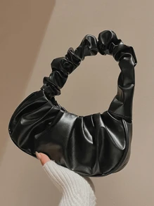 1pc Girls' Fashionable Ruched Hand-Held Tote Bag, Suitable For Daily Outings - White - View 8