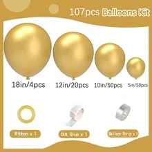 107个金色气球，金色金属气球拱门套装，18英寸、12英寸、10英寸、5英寸派对气球花环套装，适用于生日、毕业典礼、婚礼、节日派对装饰 - 彩色 - 查看 2