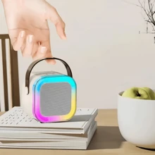 全新热销 K12 蓝牙音箱便携式家用可爱卡拉 OK 迷你无线音响带麦克风 K 歌家庭唱歌机带 2 个麦克风 - 白色 - 查看 7