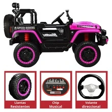 Joykoo Carro a Control Remoto Montable Electrico Camioneta Speed Riders Rubbion Para Niños Luz 12v - Rosa - Ver 4