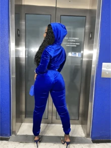 2 pièces Ensemble de survêtement en velours à capuche et côtelé pour femmes, vêtements de sport casual