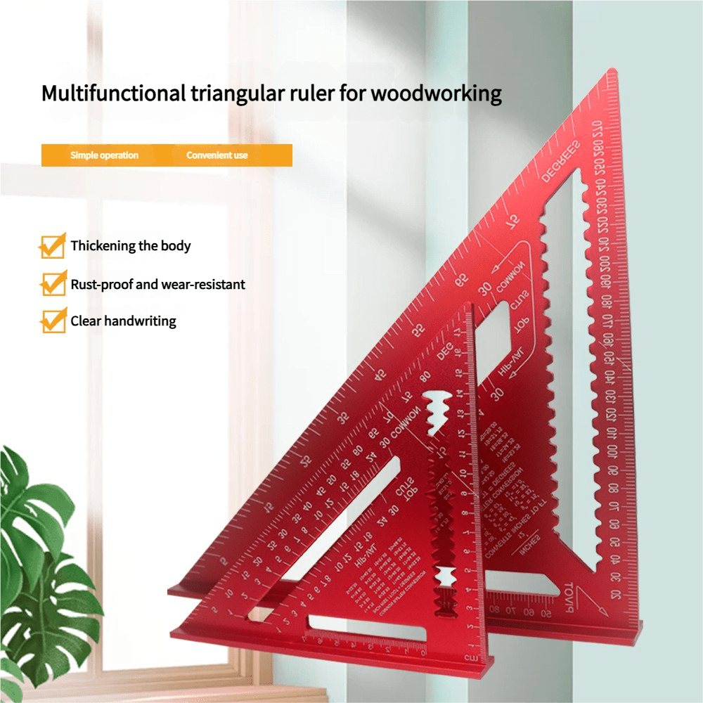 Un regla triangular de aleación de aluminio, regla de alta precisión, multifuncional, reforzada, decorativa, buen ayudante para carpintería, disponible en varios colores